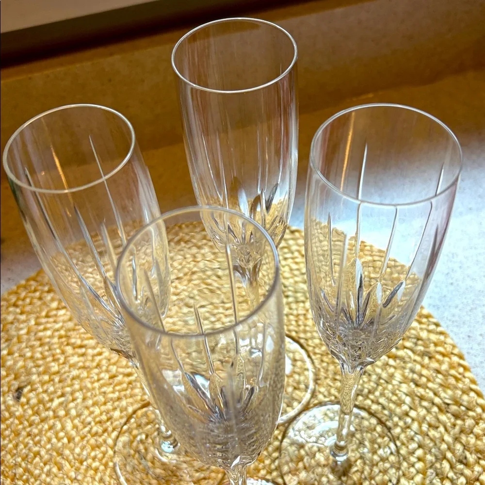 (4) Lenox Millennium Fluted Champagne Glasses - Starfire